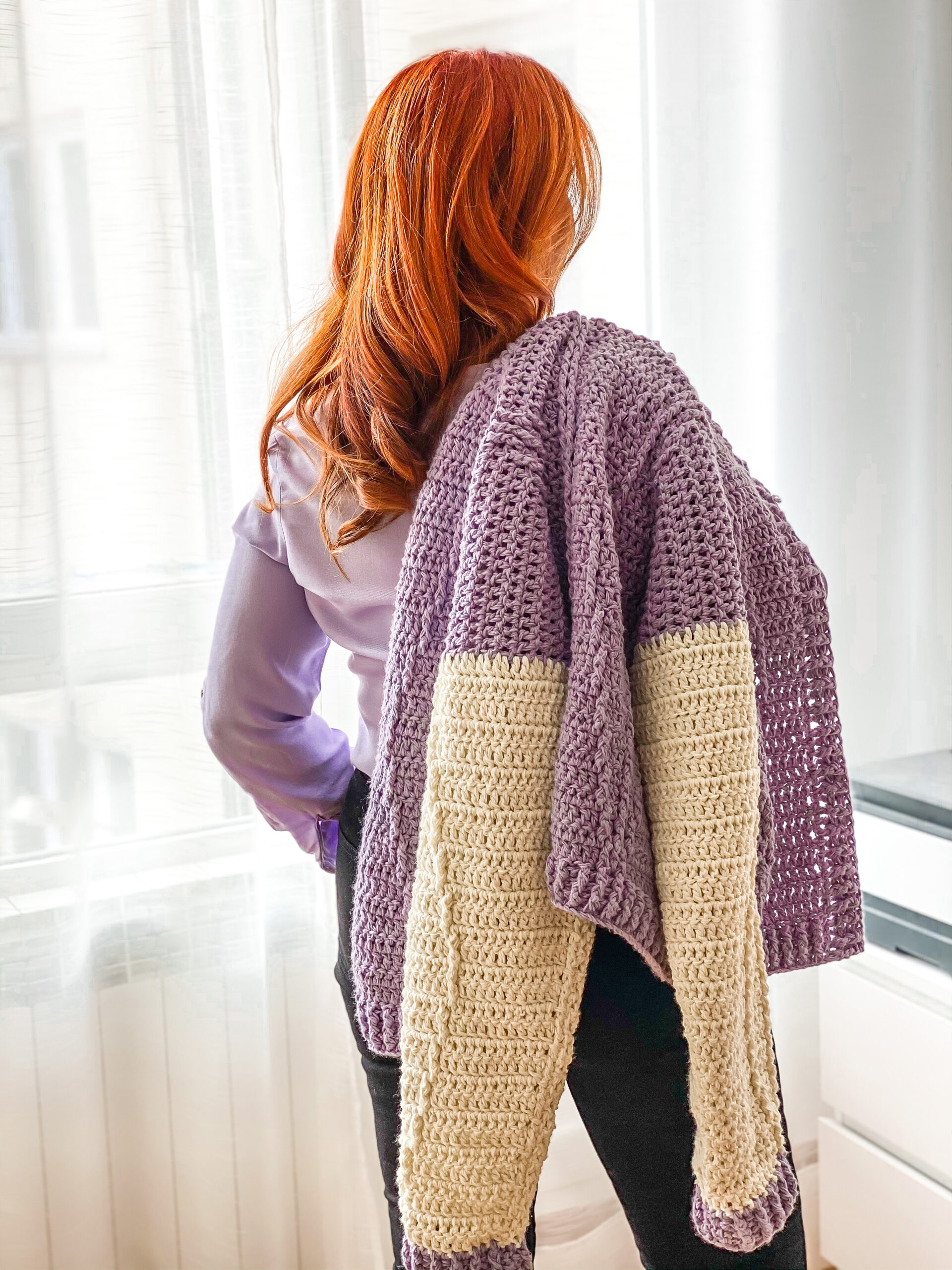 Chaqueta Eri de crochet en lana vegana, prenda cómoda y versátil, patrón gratuito accesible