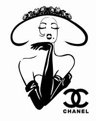 Ilustración estilizada de Coco Chanel con sombrero y guantes