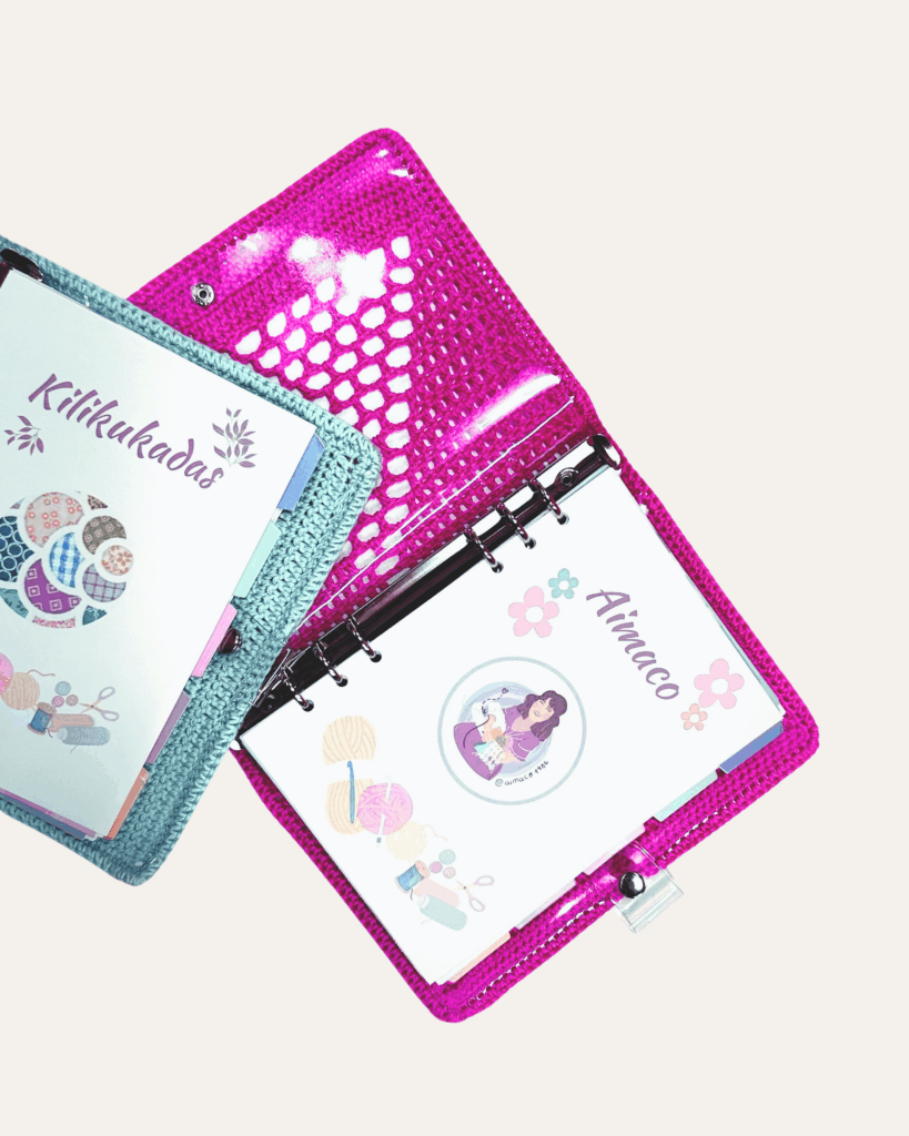 agendas abiertas en fucsia y verde agua